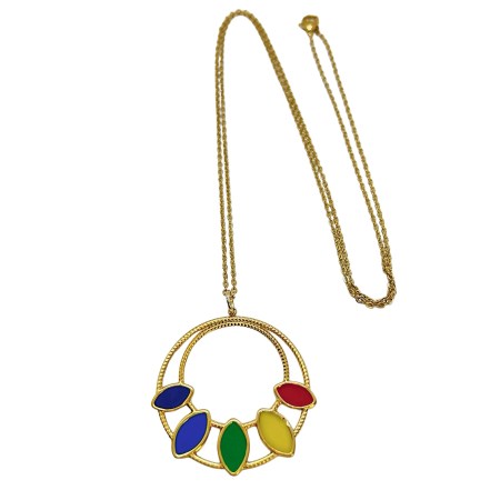 necklace steel gold round element with colorful smalto2
